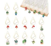 AHANDMAKER 12Pcs Mushroom Green Plant Cactus Bookmark Funny Paper Clips Page Marker Book Reading Reader Cute Gold Paper Clips for Women Teachers Students Book Lovers Reading