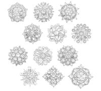 AHANDMAKER 12Pcs Rhinestone Brooches, 12 Styles Flower Brooch Pins Shining Flower Lapel Badge Pins for Crafts Embellishment, Bridal Wedding Bouquet Gift, Silver