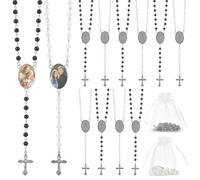 AHANDMAKER 12Pcs Rosary Prayer Beads Black White Unisex Sublimation Blanks Necklace Set 27in Length for Baptism Easter Gift Prayer Jewelry Making DIY Craft Ceremony