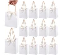 AHANDMAKER 12Pcs Small Gift Bags with Handles 5.1x3.1x5.9Inch White Paper Gift Wrap Bags with Bow Ribbon for Small Business Wedding Bridal Birthday Housewarming Christmas Party