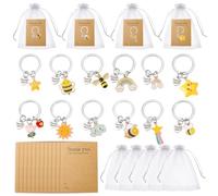 AHANDMAKER 12Pcs Teacher Appreciation Gifts Bulk, Cute Enamel Bee Flower Teacher Keychains Thank You for Helping Me Grow Keyrings Cards for Keys School Graduation Teacher's Day End of Year Gifts