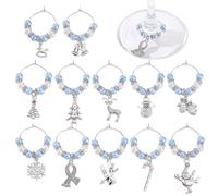 AHANDMAKER 12Pcs Winter Christmas Wine Glass Charms Reusable Glass Drink Rings Markers Holiday Xmas Snowflake Wine Tag Identifiers for Holiday Party Dinner Party Family Gathering
