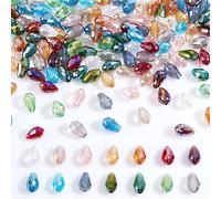 AHANDMAKER 140 Pcs Faceted Teardrop Glass Beads, 14 Colors Clear Waterdrop Crystal Glass Beads Center Drilled Drop Spacer Beads for DIY Craft Jewelry Necklace Bracelet Earring Making, Hole: 1mm