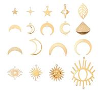 AHANDMAKER 144Pcs Moon Charms Metal Crescent Charms Star/Sun/Leaf/Eye Dangle Linking Connectors Golden Blank Tag Pendants for Jewelry Making Findings Necklace Earrings DIY Craft