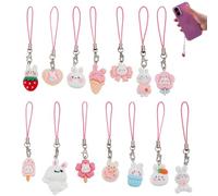 AHANDMAKER 14Pcs Phone Strap Charms, 14 Styles Cute Resin Rabbit Mobile Charm Straps Decorative Hanging Animal Keychain Pendants for Cellphones Bags Backpacks Accessories Kawaii Gifts