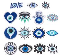 AHANDMAKER 15 Pcs Evil Eye Embroidery Patches for Clothes, Blue Evil Eye Applique Patch Hamsa Hand Evil Eye Iron Sew on Applique for Clothes Jackets Jeans Bags DIY Embroidery Garment Accessory