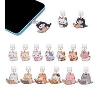 AHANDMAKER 15Pcs Cat Charms for E-Reader, Cute Kitty Dust Plug Charm Type C/USB C Port Cover Accessories Animal Theme Enamel Phone Decorations Gifts for Book Lover Readers Men Women Teachers
