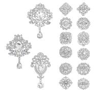 AHANDMAKER 15Pcs Crystal Brooches, 15 Style Rhinestone Flower Brooch Pin Badges Brooch Pins Shining Lapel Badge Pins for Embellishment Bridal Wedding Bouquet, Silver