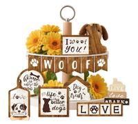 AHANDMAKER 16 Pieces Dog Tiered Tray Decor, Cute Puppy Love Paw Wooden Decorations Set, Cute Live Love Bark Table Top Decor for Dog Lover Gifts Farmhouse Tabletop Centerpieces Decorations