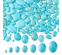 AHANDMAKER 160Pcs Oval Turquoise Gems 7 Sizes Blue Oval Cabochons Stones Flatback Loose Gemstone Dome Bead Stone for Bracelet Necklace Earrings Jewelry Making, 6~25mm