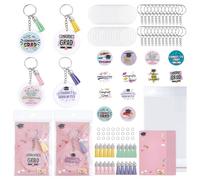 AHANDMAKER 168Pcs Acrylic Keychain Blank Set with Key Rings, Display Cards, Tassels, Jump Rings, UV DTF Stickers Keychain Making Kits for DIY Key Chain Vinyl Crafting Appreciation Gifts