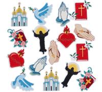 AHANDMAKER 16Pcs 8 Styles Faith Iron On Patch Bible Theme Praying Hands Cross Patches Embroidery Cloth Patches for Clothing, Jackets, Backpacks Decorations