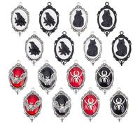 AHANDMAKER 16Pcs 8 Styles Gothic Cat Spider Bat Raven Pendants Vintage Punk Halloween Witch Jewelry Goth Raven Cameo Pendant Black Cat Halloween Witch Costume Accessories for Women Outfit Party Gifts