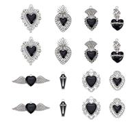 AHANDMAKER 16Pcs 8 Styles Gothic Heart Charm Black Love Charms Sacred Heart Charms Gothic Theme Alloy Enamel Dangle Pendant for Valentine's Day Jewelry Making Earrings Bracelet Necklace DIY Crafts