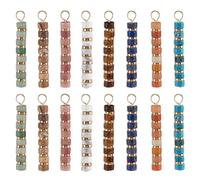 AHANDMAKER 16Pcs Natural Gemstone Charm 8 Colors Mixed Stone Pendants Light Gold Copper Wire Wrap Charms Chakra Crystal Pendants for Earring Necklace Bracelet Jewelry Making 32.5x4x4mm