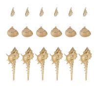 AHANDMAKER 18 Pcs Mixed Shells Ornaments with Holes for Crafts 3 Styles Gold Sea Shell Christmas Tree Decorations for DIY Hanging Beach Tropical Themed Party Holiday Home Decor