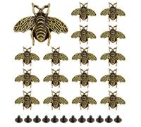 AHANDMAKER 18 Sets Retro Gold Little Bee Buttons, Craft Purses Leather Decorative Screw Back Rivet Metal Conchos Buttons for DIY Manual Luggage Costume Design Embellishment Accessories