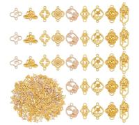 AHANDMAKER 180pcs 9 Styles Double Hole Pendant Connector, Gold Flower Connector Exquisite Link Charms with Double Loops Craft Supplies for DIY Hair Accessories Necklace Bracelet Jewelry Making