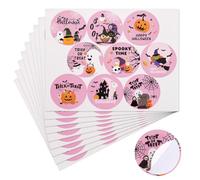 AHANDMAKER 180Pcs Halloween Round Stickers, 1.59" Thank You Sticker, Self-Adhesive Party Circle Stickers, Ghost Pumpkin Bat Pattern Round Sticker for Halloween Party Gift Favors
