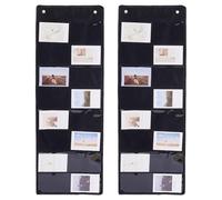 AHANDMAKER 2 Pack 3.94x6.18 inch Card Holder Sleeve Hanging 16 Slot Black Wall Pocket Chart Wall Mount Business Holder for Classroom Office Home Organization Credit Card Storage