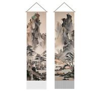 AHANDMAKER 2 Pack Chinese Ancient Landscape Wall Tapestry Art Wall Hanging Decor Vertical Long Tapestry Home Decor for Bedroom Living Room Wall Decoration, 13 x 51 Inch