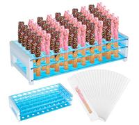 AHANDMAKER 2 Pack Pretzel Rod Holder, 50 Holes Plastic Pretzel Stick Stand with 200Pcs Clear Rod Bags Large Capacity Pretzels Sticks Holder for Christmas Wedding Birthday Gathering Party