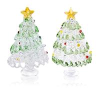 AHANDMAKER 2 Pcs 2 Sizes Handmade Blown Glass Christmas Trees Figurine Miniature Green and Clear Trees Tabletop Ornaments Collectible Art Glass Statue for Holiday Decoration Sculpture Festival Gifts