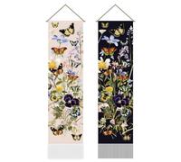 AHANDMAKER 2 Pcs Butterfly Flowers Tapestry, Floral Long Vertical Tapestry Wall Hanging, Butterfly Tassel Tapestry Wall Tapestry Mystic Aesthetic Tapestry for Bedroom and Living Room(45.7x13 Inch)
