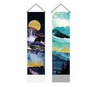 AHandmaker 2 Pcs Mountaintapestry, Sun Moon Forest Tree Lake Natural Landscape Aesthetic Decor for Living Room and Bedroom (51.18x12.99 inch)