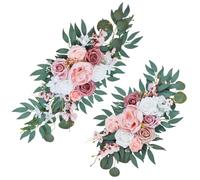 AHANDMAKER 2 Pcs Rose Wedding Arch Flowers, 2 Sizes Artificial Floral Swag Arrangement for Wedding Ceremony Arch Decor and Reception Welcome Sign Decorations, Pink