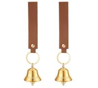 AHANDMAKER 2 Pcs Small Hanging Bells for Door Knob Brass Bell with Warm PU Leather Keychain Door Opening Alert Chime for Shopkeeper Home Office Front Door Welcome Decoration