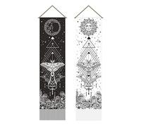 AHANDMAKER 2 Pcs Sun and Moon Tapestry, Black and White Insect Pattern Psychedelic Wall Art Mystic Gothic Wall Decor for Living Room and Bedroom (51.18x12.99 inch)