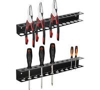 AHANDMAKER 2 Pcs Wall Mount Screwdriver Organizer 15.75in Iron Tool Holder with 21mm 7mm 15mm Holes for Garage Home Workshop Screwdrivers Calipers Small Tools Storage Organization, Black