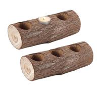 AHANDMAKER 2 pcs Wood Long Tealight Candle Holder Tealight 3 Holes Wooden Candlestick for Wedding Birthday Party Valentine's Day Centerpieces Festivals Decoration