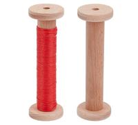 AHANDMAKER 2 pcs Wood Thread Bobbin 5 Inch High Empty Wire Spools Natural Wooden Spools Weaving Bobbins for Organizing Cord Wire Weaving Arts DIY Wood Projects, Burlywood