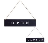 AHANDMAKER 2 Pcs Wooden Open Closed Sign Black Vintage Rectangle Business Door Window Signs with Jute Cord for Store Cafe Restaurant Home Office Halloween Decoration 12.99x2.95x0.20in