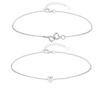 AHANDMAKER 2 Styles Sterling Silver Heart Link Anklet 9-1/4 inch Dainty Foot Chain Best Friend Anklets Rhodium Plated Anklet for Jewelry Making Women Valentine's Day Mother's Day Birthday Gift