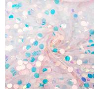 AHANDMAKER 2 Yard Iridescent White Glitter Sequin Fabric with 18mm Big Flip Sequins Polyester Mesh Material 61.81 Inch Wide for Wedding Dress Sewing Stage Performance Costume DIY