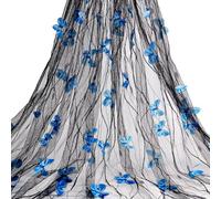 AHANDMAKER 2 Yards 3D Vivid Butterfly Lace Fabric, Butterfly Floral Embroidered Tulle Lace Fabric, 51 Inch Butterfly Mesh Lace Fabric for Wedding Dress Evening Dress Costume Curtain Home Decor, Black