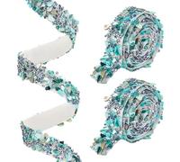 AHANDMAKER 2 Yards Crystal Rhinestone Ribbon 0.8~1 Inch Wide Blue Crystal Tape Sparkling Self Adhesive Rhinestone Strips for DIY Crafts Wedding Parties and Holiday Decorations