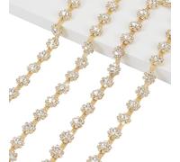 AHANDMAKER 2 Yards Rhinestone Trim Chain, Golden Rhinestone Applique Stringing Ribbon Bling Sewing Embellishments for DIY Jewelry Making Necklaces Bracelets Crafts Wedding Party Clothing Accessories
