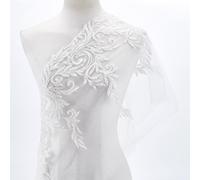 AHANDMAKER 2 Yards White Floral Embroidered Lace Fabric, Embroidered Trim Applique Wedding Bridal Veils Craft Trim for Clothes Wedding Dress Sewing Home Decor, 2 Yard x 13.5 Inch