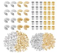 AHANDMAKER 200Pcs Basic Elements Crimp Tubes 2 Colors Brass Corrugated Crimp Beads Covers 4x2.5/2x2mm Crimp Knot Covers Wire Guardians for DIY Jewelry Bracelets Necklaces Making