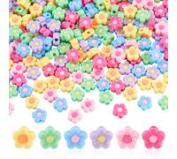 AHANDMAKER 200Pcs Random Multicolor Five Petal Flower Beads Acrylic Flowers Loose Spacer Bead Two Tone Floral Opaque Beads for Jewelry Making Bracelets Necklaces Earrings Supplies DIY Crafting