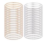 AHANDMAKER 20Pcs 2 Colors Dainty Rhinestone Tennis Bracelet Silver Cubic Zircon Crystal Beaded Stackable Stretch Diamond Tennis Chain Bracelets for Woman Wedding Birthday Party Jewelry Gift