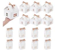 AHANDMAKER 20Pcs 3 Styles White House Party Boxes, 4.9x4.9x5.3"/2.8x2x4.9" Candy Storage House Boxes with Ribbon Hollow Paper Treat Cases for Desserts Christmas Valentine's Halloween