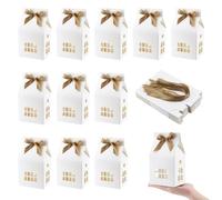 AHANDMAKER 20pcs Bowknot House Shaped Gift Boxes Candy Boxes with Tan Polyester Ribbon Wedding Favor Packing Decoration White Gable Bakery Packaging for Party Ornament Container Gift Giving