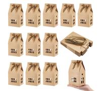 AHANDMAKER 20pcs Bowknot House Shaped Paper Gift Boxes Candy Boxes with Tan Polyester Ribbon Wedding Favor Packing Decoration Fancy Cookie Boxes for Christmas Wedding Birthday Party Gift Giving