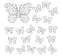 AHANDMAKER 20Pcs Butterfly Pearl Rhinestone Patches, Sew on Beaded Butterflies Appliques Clothing Repair Decoration Patches Crystal Animals Appliques for Craft Dress Bag Pants Shoes Clothing Accessory