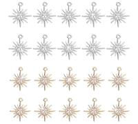 AHANDMAKER 20Pcs Cubic Zirconia Star Charms, Light Gold and Silver Brass Twinkle Star Pendants Sparkling Celestial Dangle Charm for Jewelry Making Necklaces Bracelets Earrings DIY Crafts